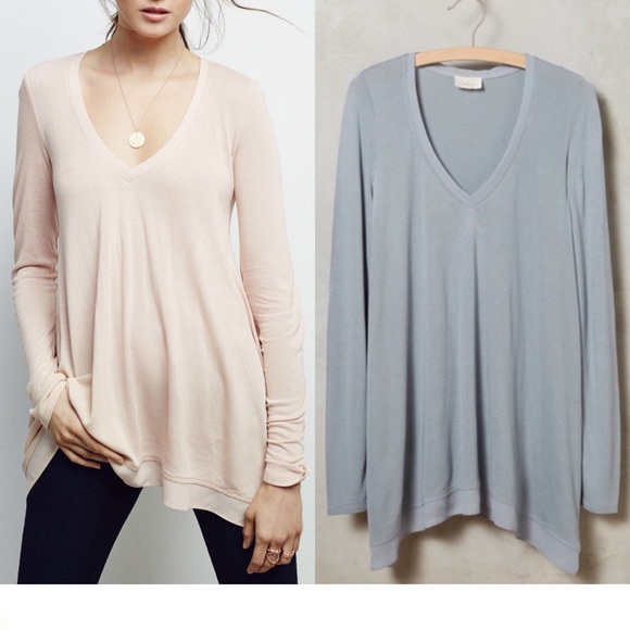 Anthropologie Tops - Anthropologie Light Blue Deletta V-Neck Tunic Sz M